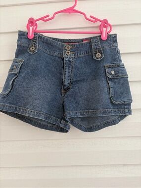 Lazer Jeans Y2K Denim Cargo Shorts Size 7 Utility Pocket Low Rise